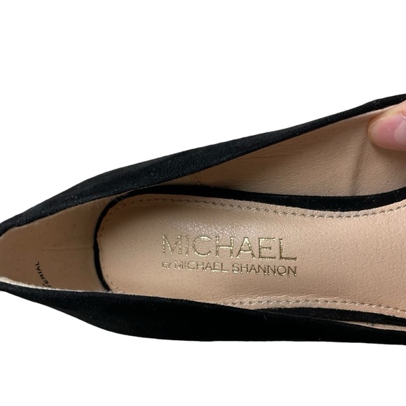 Michael Michael Shannon Black Suede Point Toe Gold Embellished Block Heels 7.5 - Picture 10 of 13